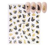 Gold Yaprak Ve Kuş Çizim Tırnak Sticker Tırnak Etiketi Nail Art Jo-1049G