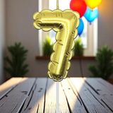 Gold Yedi 7 Numara Mum Gold Folyo Balon Şeklinde Pasta Mumu Gold Pasta Mumu Gold Doğum Günü Mumu