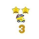 Gold Yıldız Happy Bırthday Yazılı Folyo Araba rakam Balon Seti Yaş 3