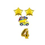 Gold Yıldız Happy Bırthday Yazılı Folyo Araba rakam Balon Seti Yaş 4