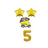 Gold Yıldız Happy Bırthday Yazılı Folyo Araba rakam Balon Seti Yaş 5
