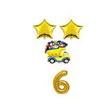Gold Yıldız Happy Bırthday Yazılı Folyo Araba rakam Balon Seti Yaş 6