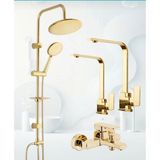 Gold Yuvarlak Robot Gold Kare Evye-Lavabo-Banyo Bataryası 4’lü Set - Altın