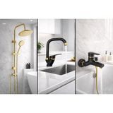 Gold Yuvarlak Robot Seti, Siyah Gold Banyo, Lavabo, Mutfak Bataryası Çeşmesi 3’lü Set - Altın - Gri