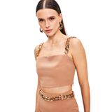 Gold Zincir Askılı Crop Bluz - CAMEL