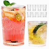 GoldArea Vintage Çizgili Züccaciye 8 Set, Dokulu İçme Bardağı, 4 Highball 340 ml & 4 Kaya 10 oz, Kokteyller ve İçecekler için Meyve Suyu Bardakları, Ev ve Bar için