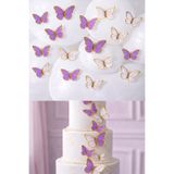GOLDCENTER 63 Adet 4-5 Cm Mor Altın Yaldızlı Kelebek Pasta Balon ve Duvar Sticker Doğum Günü Süs