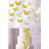GOLDCENTER 63 Adet 4-5 Cm Sarı Altın Yaldızlı Kelebek Pasta Balon ve Duvar Sticker Doğum Günü Süs