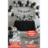 GOLDCENTER Happy Bırthday Yazısı Gümüş Konfetili 30 Adet Siyah Gümüş Balon Parti Konsepti Doğum Günü Seti Süs