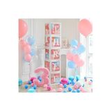 GOLDCENTER THREE Yazılı Beyaz Şeffaf Balon Kutusu 25x25 Cm Yapışkan Harfli