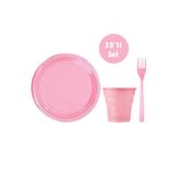 goldd 25'li Plastik Tabak Çatal Ve Bardak Seti Pembe