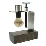 Golddachs Tıraş Seti, Tıraş Fırçası (%100 Gümüş Uçlu) Ve Klasik Tıraş Makinesi, Wengen Ahşap/Paslanmaz Çelik, 1'Li Paket (1 X 2 Parça)