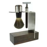 Golddachs Tıraş Seti, Tıraş Fırçası (%100 Porsuk Kılı) Ve Klasik Tıraş Makinesi, Wengen Ahşap/Paslanmaz Çelik, 1'Li Paket (1 X 2 Parça)