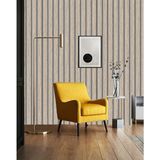 Golden DUVAR KAĞIDI - BORDÜR Silinebilir /temizlenebilir Ahşap Çıta Görünümlü 5.2m² Nonwoven Dekoratif Duvar Kağıdı - 53 x 1000 cm - Bej - Gri