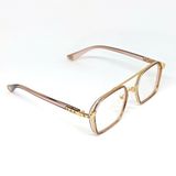 Golden Eye Unisex Mavi Işık Korumalı Gözlük - Retro Çift Köprülü Sarı Çerçeve, Bilgisayar ve Telefon Ekran Gözlüğü, Metal Sap Detaylı Dinlendirici Optik Çerçeve (54-19-147)