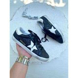 Golden Goose Luxury Siyah Simli Kadın Sneaker - Beyaz Yıldız Detaylı Spor Ayakkabı - 00 Siyah - Beyaz