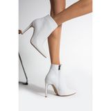 Golden Heel 10.5 cm Beyaz Sivri Burun Kadın Topuklu Bot - Beyaz Cilt