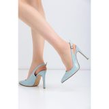 golden heel 10,5 Cm B.b Mavisi Yılan Derisi Desenli Stiletto Sivri Burun Kadın Topuklu Ayakkabı