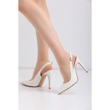 golden heel 10,5 Cm Beyaz Yılan Derisi Desenli Stiletto Sivri Burun Kadın Topuklu Ayakkabı