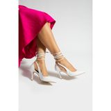 golden heel 8.5 cm beyaz pli bilekten bağlamalı stiletto topuklu ayakkabı 2173