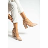 golden heel 8,5 cm nude kalın topuk bilekten bağlamalı stiletto topuklu ayakkabı