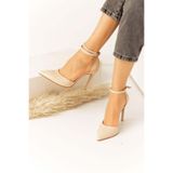 golden heel Bej Yılan Derisi Desenli Kadın Topuklu Sitiletto Ayakkabı