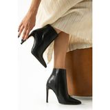 Golden Heel Siyah Cilt Sivri Burun Kadın Topuklu Bot 8620 İnce Topuklu 10.5 cm Yüksek