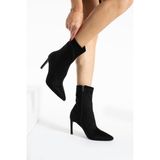 Golden Heel Siyah Streç 8.5 cm Orta Boy Kadın Topuklu Bot - Siyah Süet
