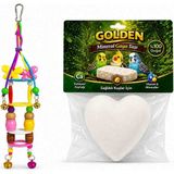 Golden Kuş Oyuncağı ve Kalp Mineral Gaga Taşı 2'li Set - Muhabbet Kuşu ve Sultan Papağanı İçin