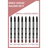 Golden Rose Emily Dudak Kalemi 8'li Set 201-203-205-208-211-217-222-226 Numaralı Makyaj Çantalı