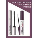 Golden Rose False Lashes Siyah Maskara ve Flash Liner Mürdüm Eyeliner Makyaj Seti - 000 BLACK