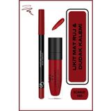 Golden Rose Matte Lip Kit Scarlet Red Avokado ve Pamuk Yağlı Mat Ruj & Dudak Kalemi 5,5 ml + 1,6 g