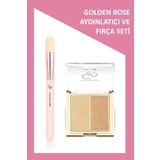 Golden Rose Nude Look Face Tapered Brush - Konik Yüz Fırçası ve So Glow Highlighter Duo No: 102 Sunshine - Aydın