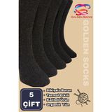 Golden Socks 5 Çift Kışlık Erkek Termal Etkili Siyah Yün Çorap, Dikişsiz Erkek Çorap - 40 - 44