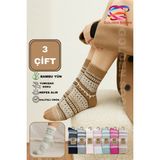 Golden Socks Bambu Yün Desenli Kışlık Kadın Çorap 3’lü Paket Yumuşak Nefes Alan - Çok Renkli - 36 - 40