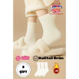 Golden Socks Kadın Yün Termal Kalın Kışlık Sıcak Tutan Uyku Çorabı Seti 3’lü - Beyaz - 36 - 40