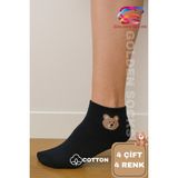 Golden Socks Sevimli Ayıcık Kedi Tavşan Desenli Kadın Çorap 4’lü Set - Çok Renkli