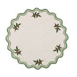 Golden Table Christmas Kokina Çiçeği Nakışlı Gri Yuvarlak Supla 2'li Set