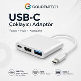 Golden Tech 3'in 1 Type-C To HDMI 4K USB 3.0 Dönüştürücü Adaptör - Gri