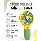 Golden Tech Çiçek Desenli Şarjlı Mini El ve Masa Fanı Mini El Pervanesi - Koyu Yeşil