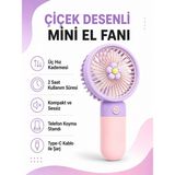 Golden Tech Çiçek Desenli Şarjlı Mini El ve Masa Fanı Mini El Pervanesi - Pembe