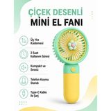 Golden Tech Çiçek Desenli Şarjlı Mini El ve Masa Fanı Mini El Pervanesi - Yeşil
