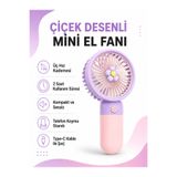 Golden Tech Çiçek Desenli Şarjlı Mini El Ve Masa Fanı Mini El Pervanesi