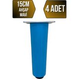 GOLDENWOODEN Düz Torna Ayarlı Ahşap Ayak Mobilya Masa ve Dolap Ayağı(Mavi)(Kayın / Gürgen) - 15cm - 4 ADET