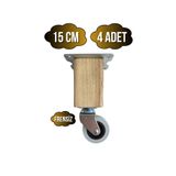 GOLDENWOODEN Kale Ahşap Tekerli Ayak Mobilya Masa Dolap Tekerli Ayağı(FRENSİZ)(15CM)(CEVİZ AĞACI)(4 ADET)