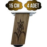 GOLDENWOODEN Kale Eğimli Ayarlı Çiçek Desenli Ahşap Ayak Mobilya Masa ve Dolap Ayağı(Koyu Ceviz)(Ceviz Ağacı) - 15cm - 4 ADET