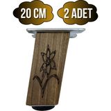 GOLDENWOODEN Kale Eğimli Ayarlı Çiçek Desenli Ahşap Ayak Mobilya Masa ve Dolap Ayağı(Koyu Ceviz)(Ceviz Ağacı) - 20cm - 2 ADET