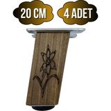 GOLDENWOODEN Kale Eğimli Ayarlı Çiçek Desenli Ahşap Ayak Mobilya Masa ve Dolap Ayağı(Koyu Ceviz)(Ceviz Ağacı) - 20cm - 4 ADET