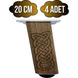 GOLDENWOODEN Kale Eğimli Ayarlı Desenli Ahşap Ayak Mobilya Masa ve Dolap Ayağı(Koyu Ceviz)(Ceviz Ağacı) - 20cm - 4 ADET