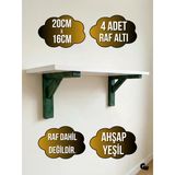 Goldenwooden Raf Altı Ahşap Tutucu L Raf Ahşabı Duvar Sabitleyici(Ahşap)(Yeşil)(Beyaz Çam) Yeşil 20Cm X 16Cm 20Cm X 16Cm - 4 Adet